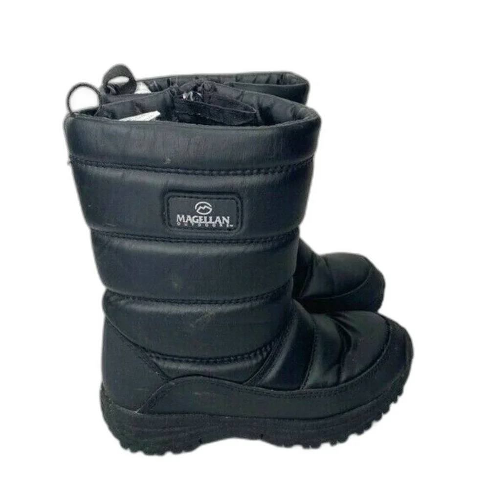 Magellan Outdoors Kids Black Quilted Puffer Side Zip Snow Boots Size 13